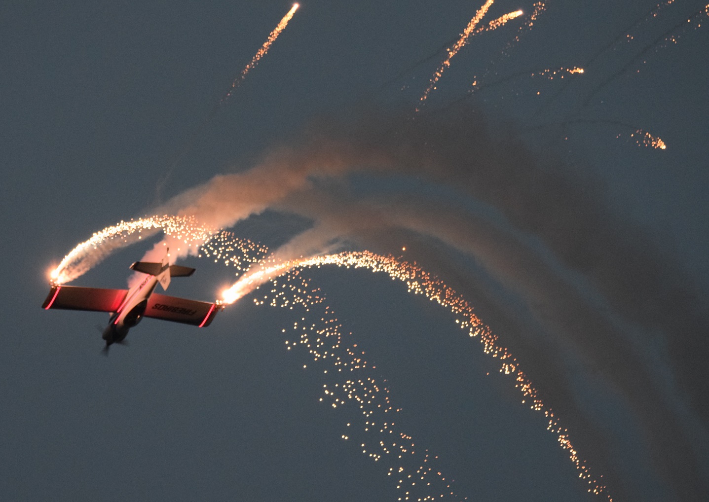 Twilight flight - one of the Firebirds at last year's Clacton Airshow. Image TDC/JD